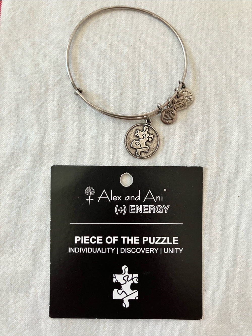 Alex and Ani Silver Puzzle Piece Charm Bangle Bracelet